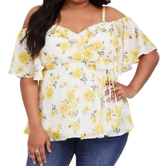 Torrid Yellow Floral Off-Shoulder Wrap Blouse 1X - Picture 1 of 8